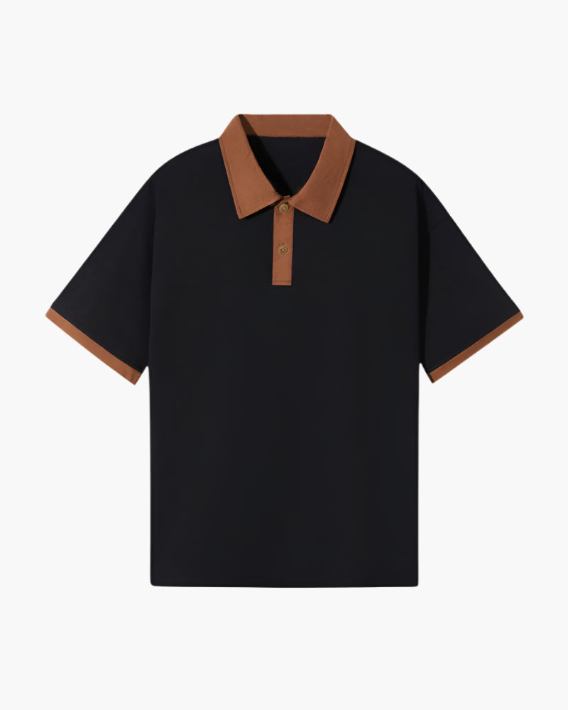Men's Contrast Tipped Polo with Short Sleeves and Button Placket - Black