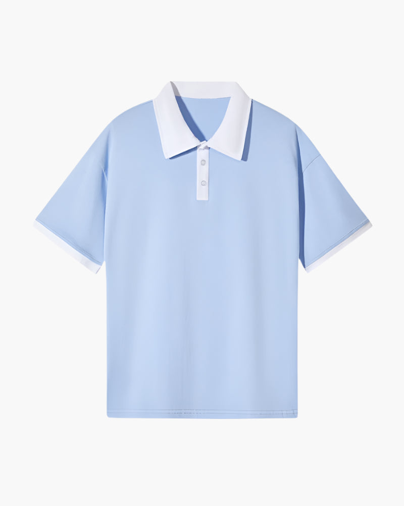 Men's Contrast Tipped Polo with Short Sleeves and Button Placket - Sky Blue