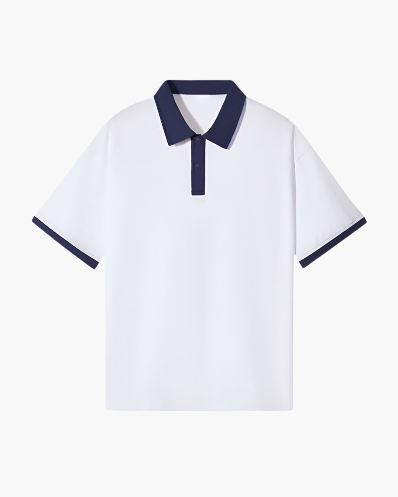 Men's Contrast Tipped Polo with Short Sleeves and Button Placket - Navy