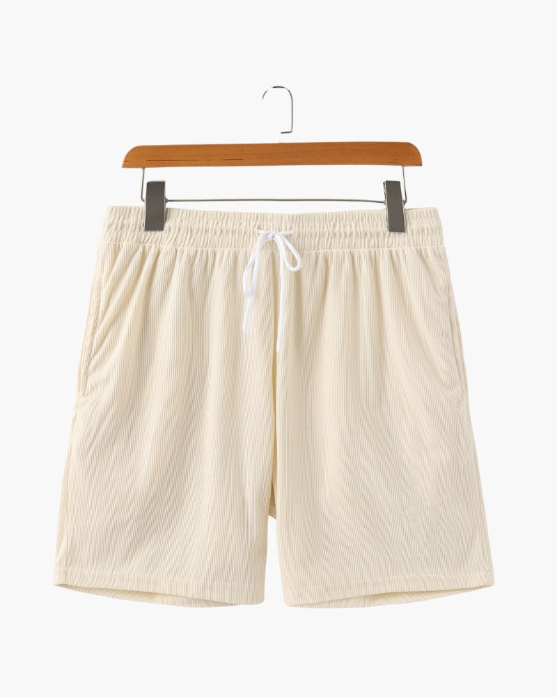 Men's Corduroy Shorts with Drawstring Waist and Relaxed Fit - Beige