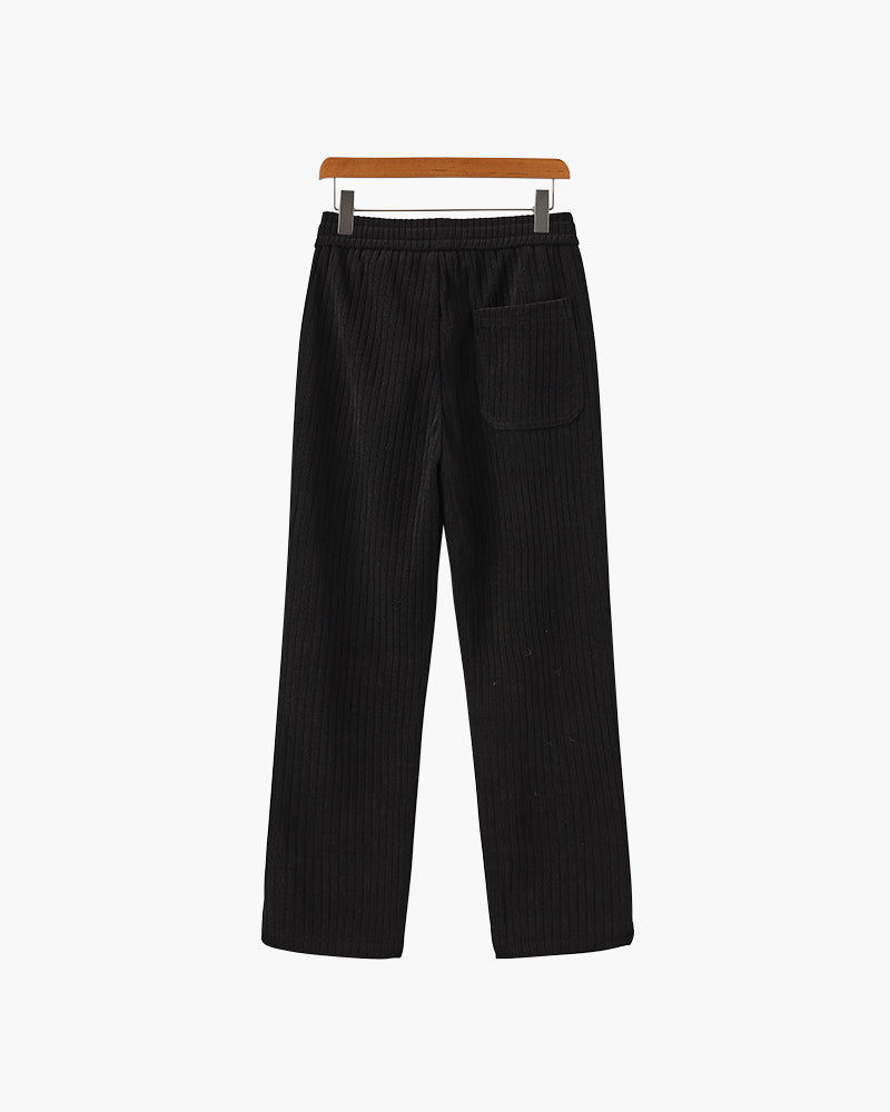 Men's Corduroy Trousers with Drawstring Waist and Straight Leg