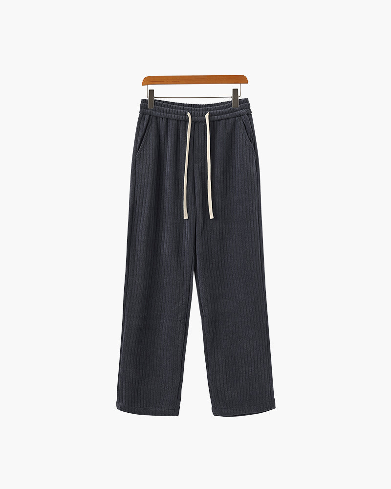 Men's Corduroy Trousers with Drawstring Waist and Straight Leg - Grey