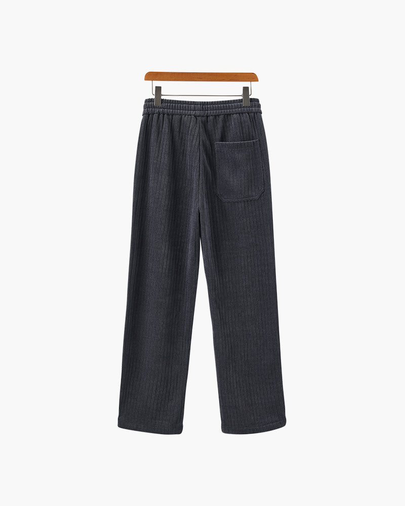 Men's Corduroy Trousers with Drawstring Waist and Straight Leg