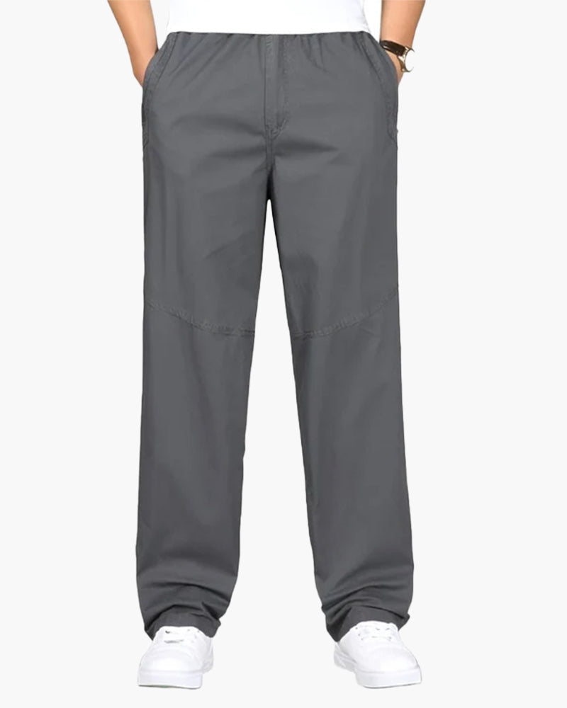 Men's Cotton Drawstring Trousers with Straight Leg - Grey
