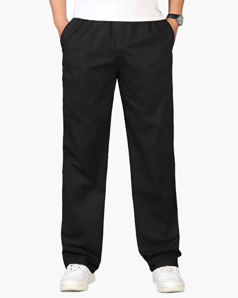 Men's Cotton Drawstring Trousers with Straight Leg - Black