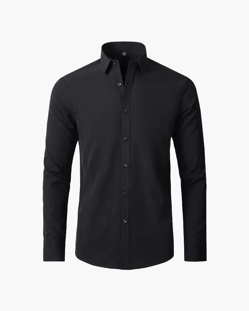 Men's Cotton Formal Shirt with Spread Collar and Long Sleeves - Black