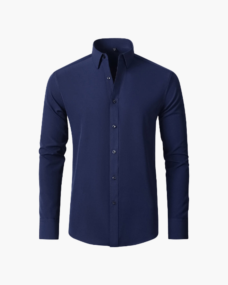 Men's Cotton Formal Shirt with Spread Collar and Long Sleeves - Navy