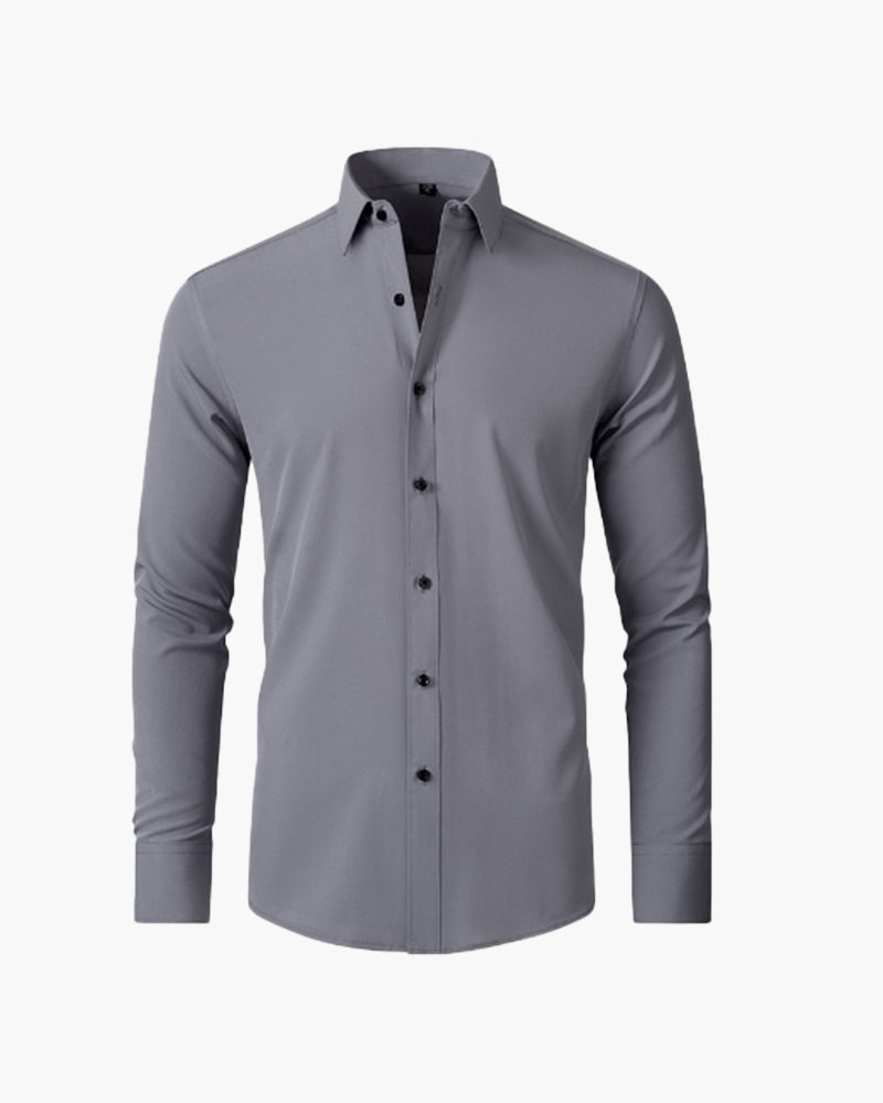 Men's Cotton Formal Shirt with Spread Collar and Long Sleeves - Grey