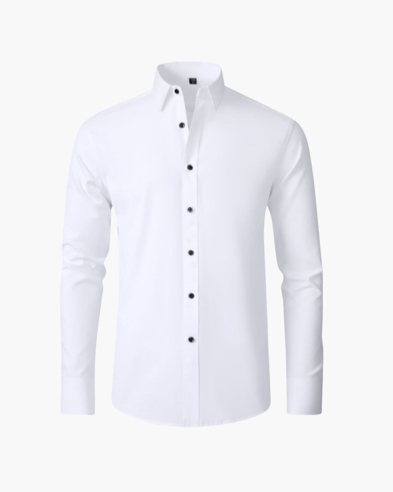 Men's Cotton Formal Shirt with Spread Collar and Long Sleeves - White
