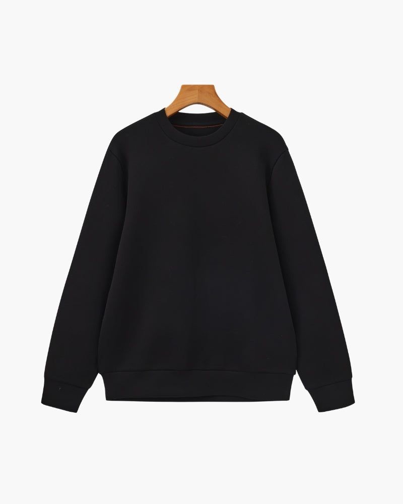 Men's Crew Neck Sweatshirt with Ribbed Trims and Soft Stretch - Black