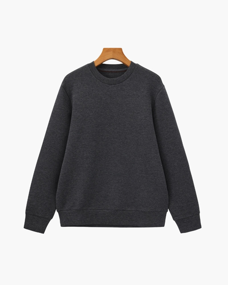 Men's Crew Neck Sweatshirt with Ribbed Trims and Soft Stretch - Grey