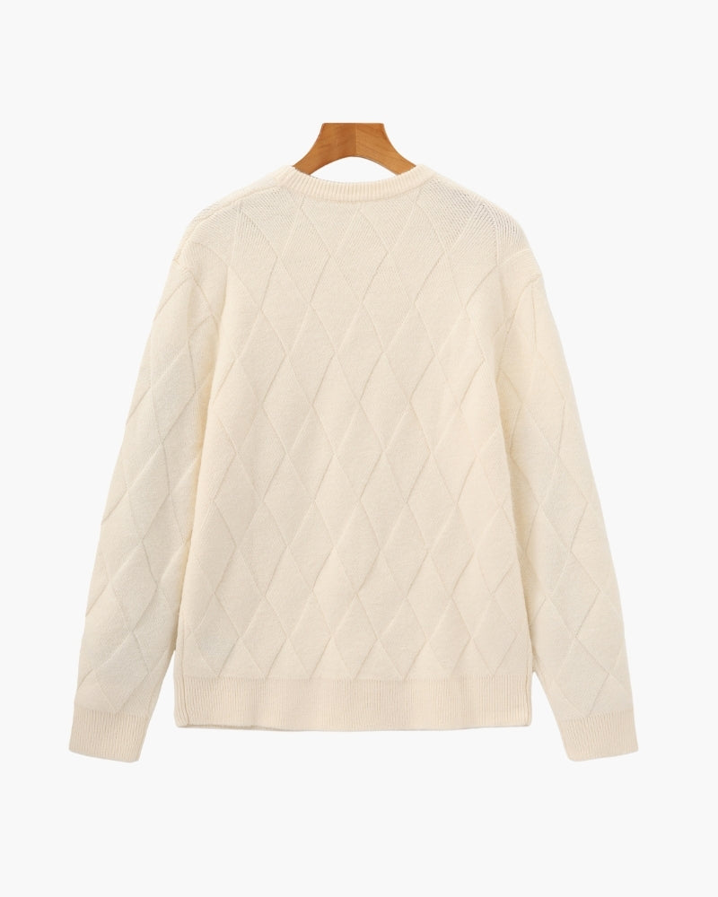 Men's Diamond Knit Crew Neck Jumper with Ribbed Trims