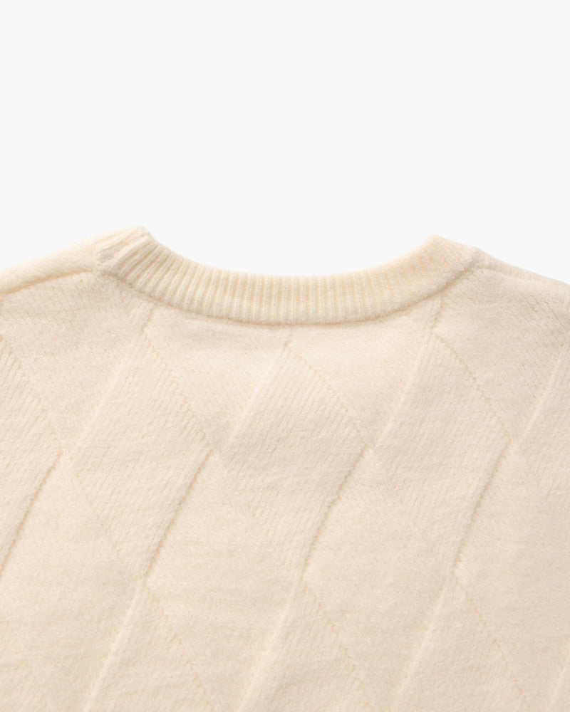 Men's Diamond Knit Crew Neck Jumper with Ribbed Trims