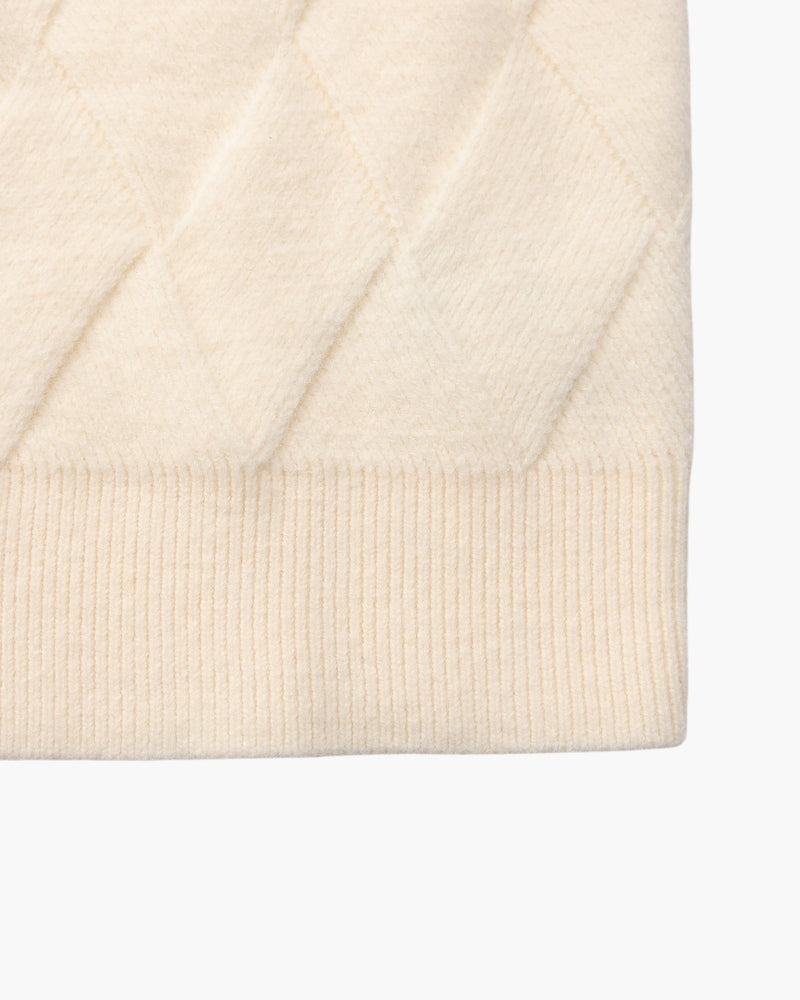 Men's Diamond Knit Crew Neck Jumper with Ribbed Trims