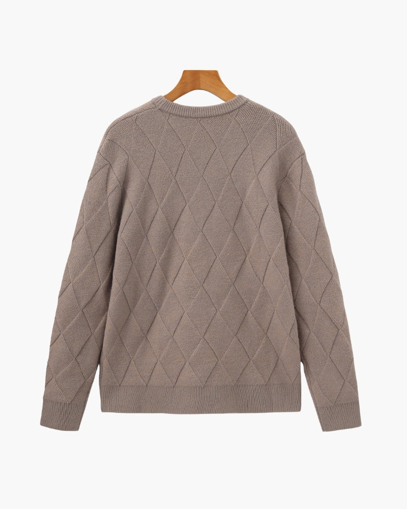 Men's Diamond Knit Crew Neck Jumper with Ribbed Trims