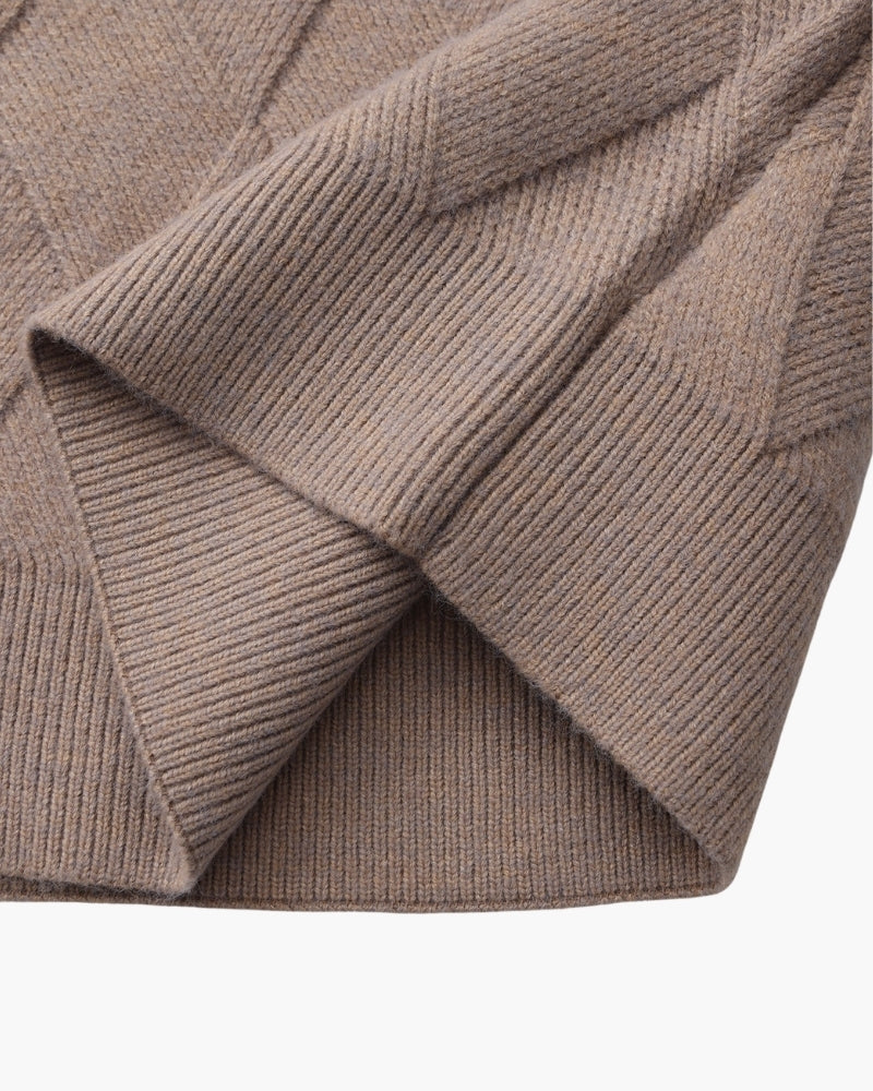 Men's Diamond Knit Crew Neck Jumper with Ribbed Trims