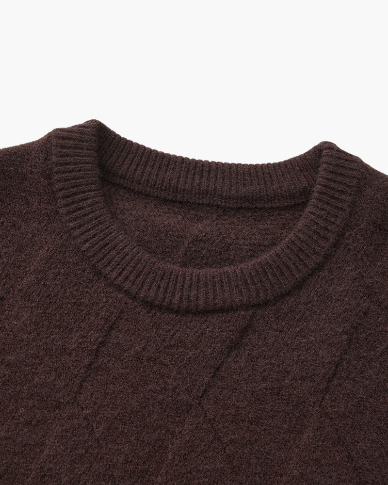 Men's Diamond Knit Crew Neck Jumper with Ribbed Trims