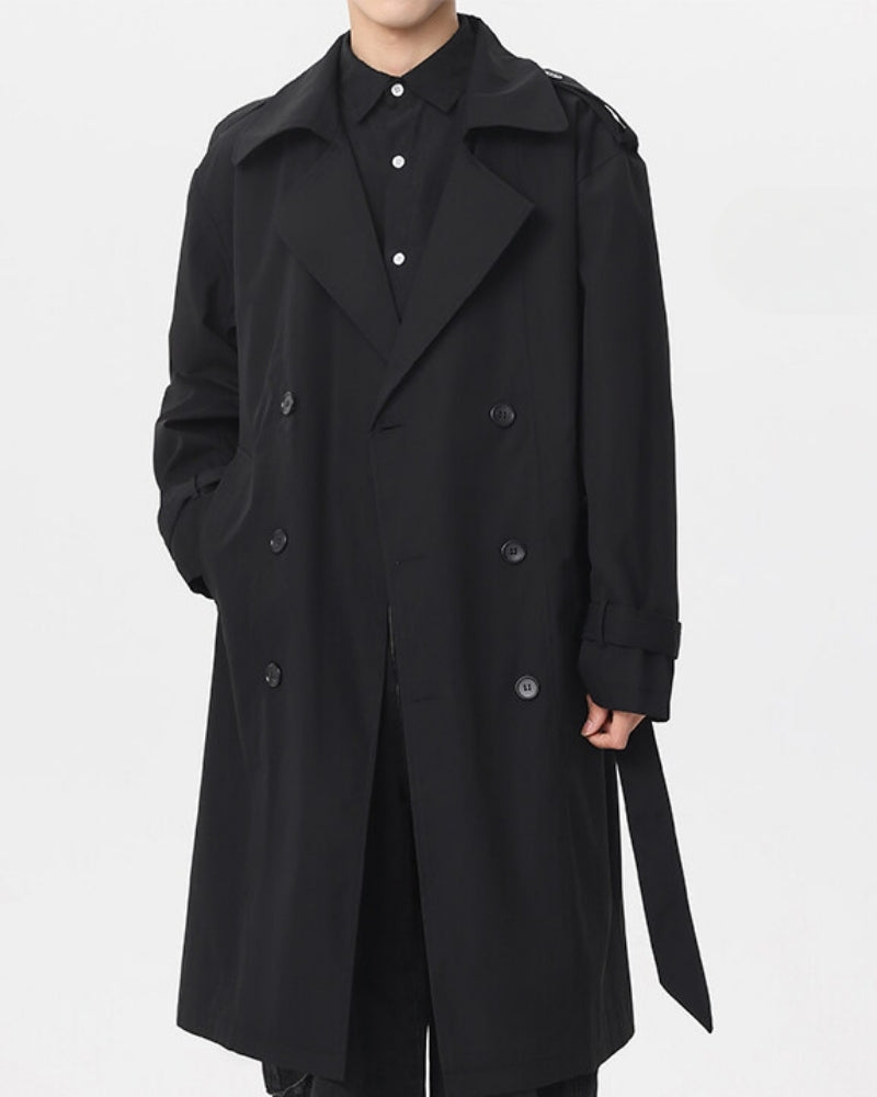 Men's Double-Breasted Belted Trench Coat with Storm Flap