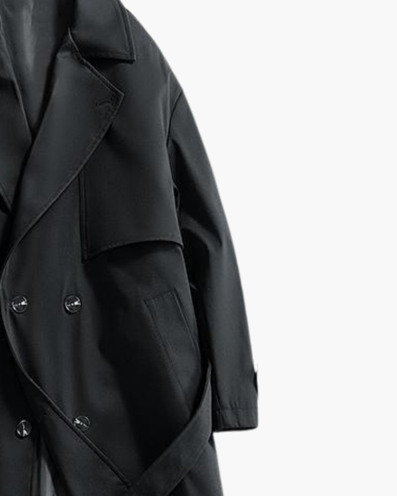 Men's Double-Breasted Belted Trench Coat with Storm Flap