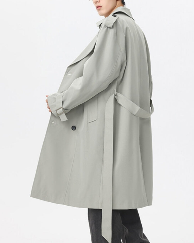 Men's Double-Breasted Belted Trench Coat with Storm Flap