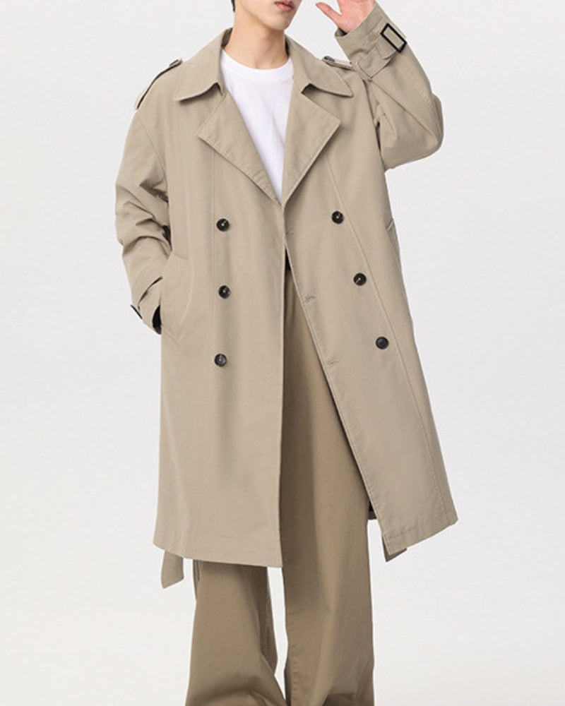 Men's Double-Breasted Belted Trench Coat with Storm Flap