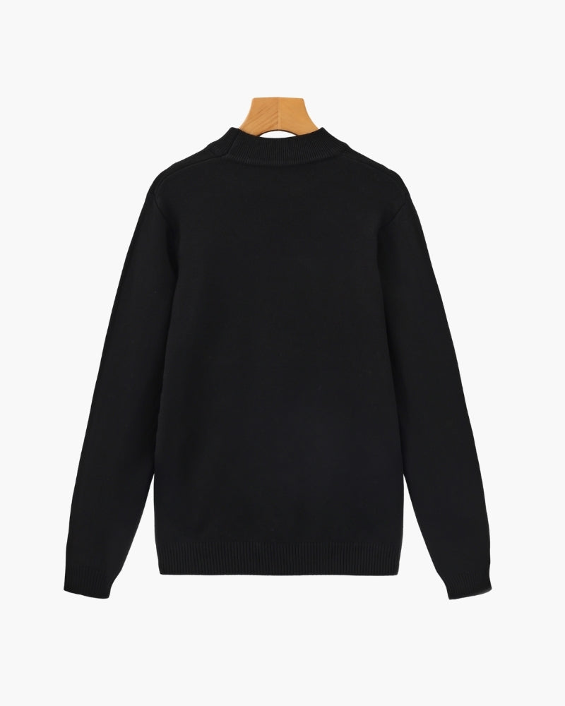 Men's Fine Rib Mock Neck Jumper with Slim Fit and Long Sleeves