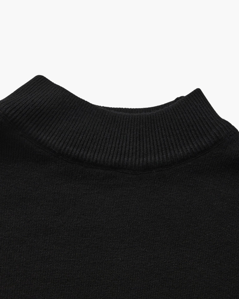Men's Fine Rib Mock Neck Jumper with Slim Fit and Long Sleeves