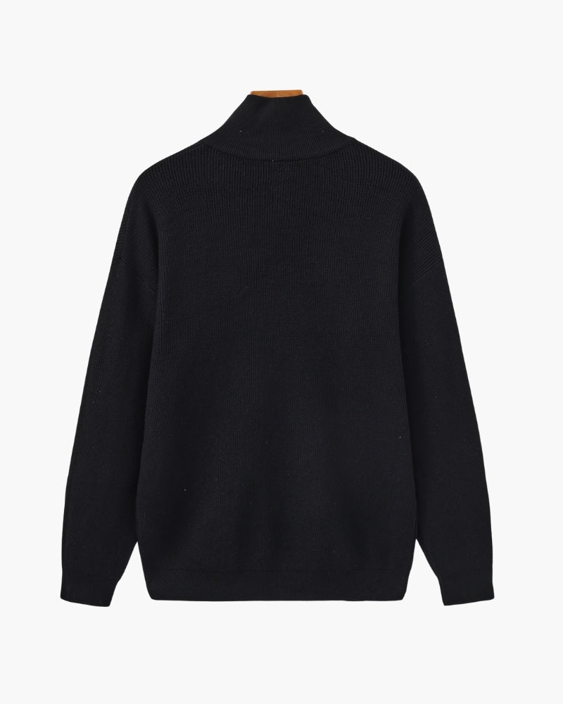 Men's Half-Zip Knit Pullover with Stand Collar and Ribbed Hem