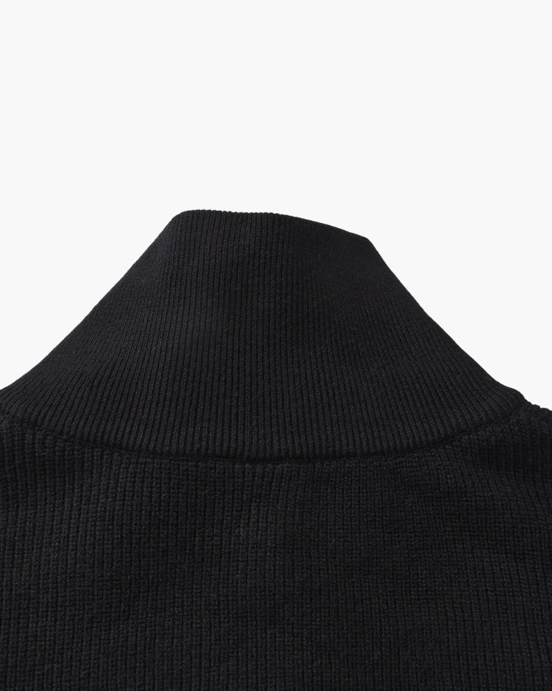 Men's Half-Zip Knit Pullover with Stand Collar and Ribbed Hem