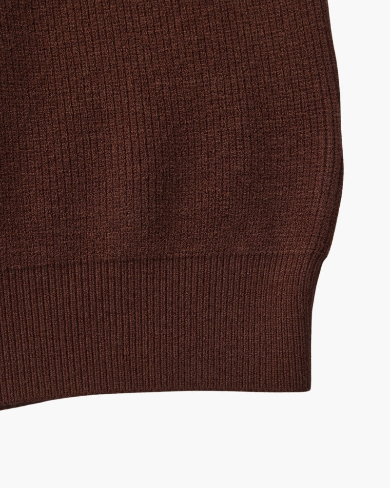 Men's Half-Zip Knit Pullover with Stand Collar and Ribbed Hem