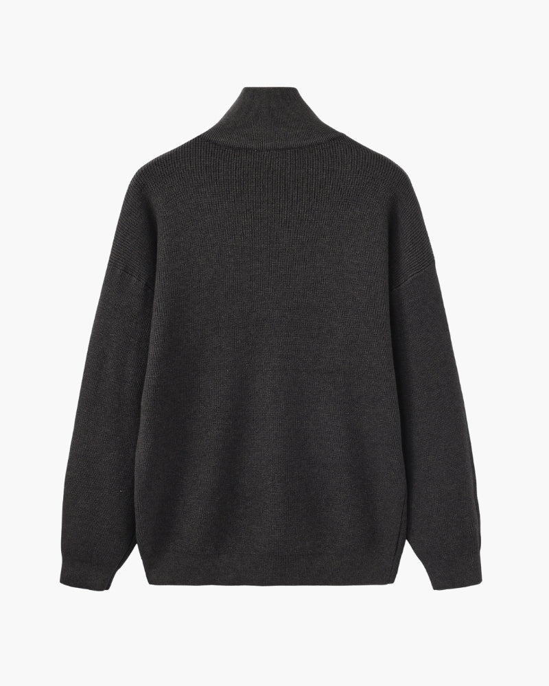 Men's Half-Zip Knit Pullover with Stand Collar and Ribbed Hem