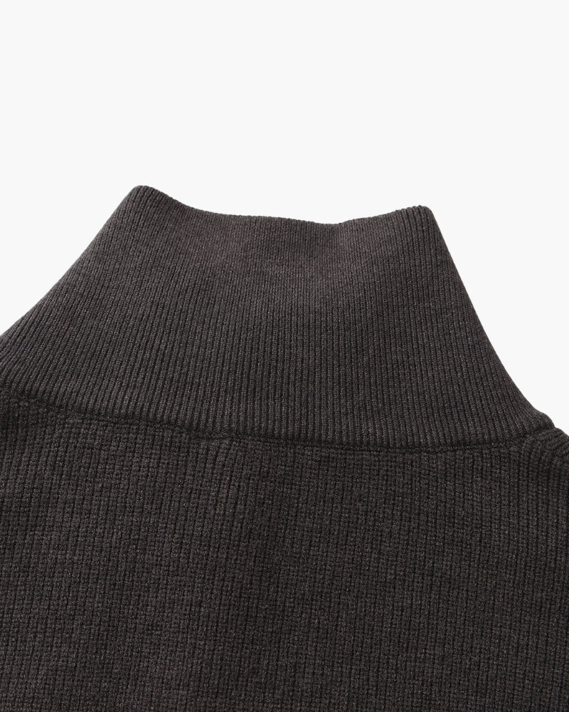 Men's Half-Zip Knit Pullover with Stand Collar and Ribbed Hem