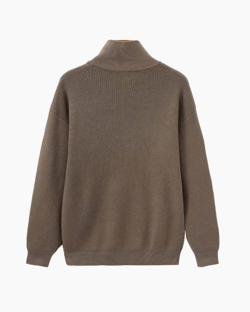 Men's Half-Zip Knit Pullover with Stand Collar and Ribbed Hem