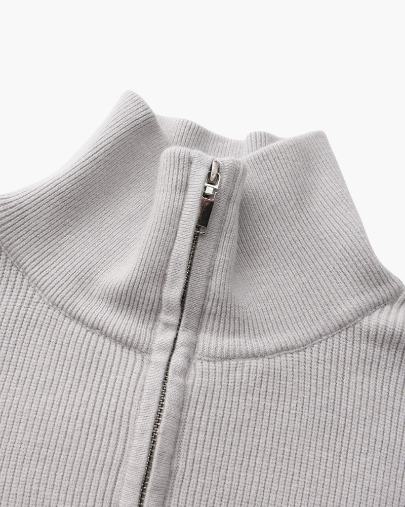 Men's Half-Zip Knit Pullover with Stand Collar and Ribbed Hem