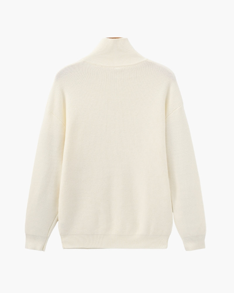Men's Half-Zip Knit Pullover with Stand Collar and Ribbed Hem