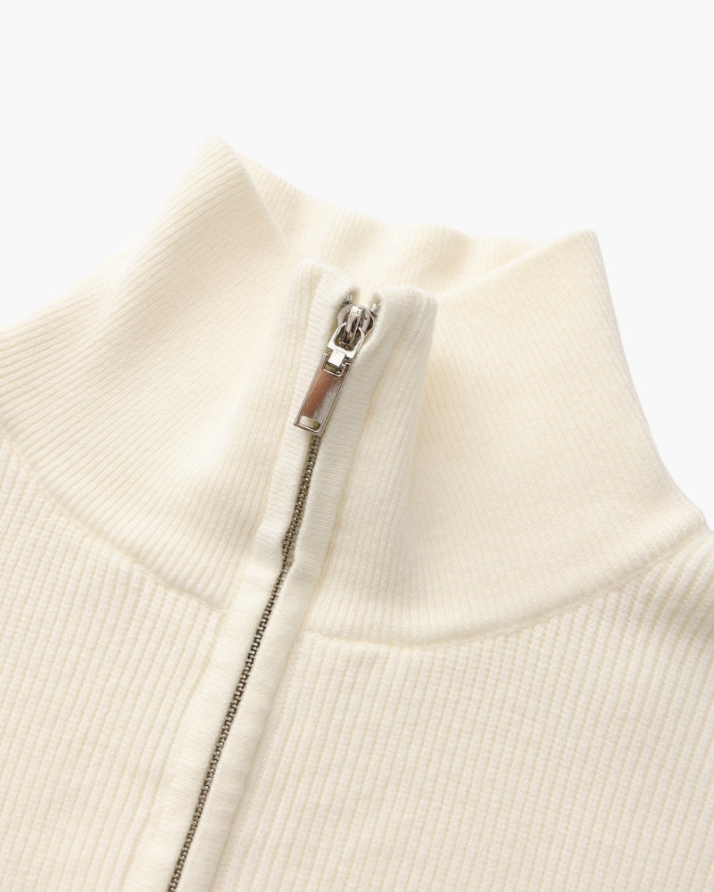 Men's Half-Zip Knit Pullover with Stand Collar and Ribbed Hem