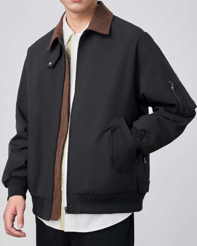 Men's Harrington Jacket with Contrast Corduroy Collar