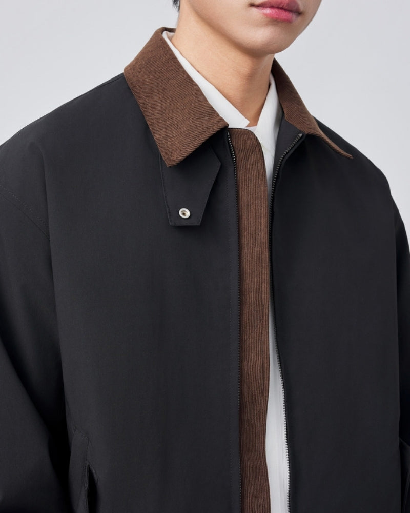 Men's Harrington Jacket with Contrast Corduroy Collar