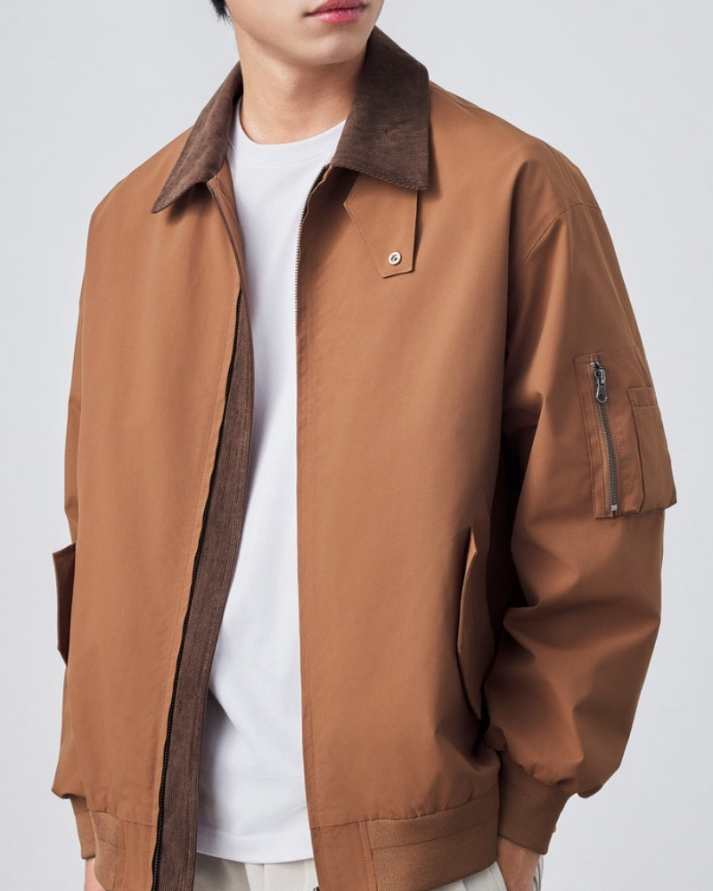 Men's Harrington Jacket with Contrast Corduroy Collar