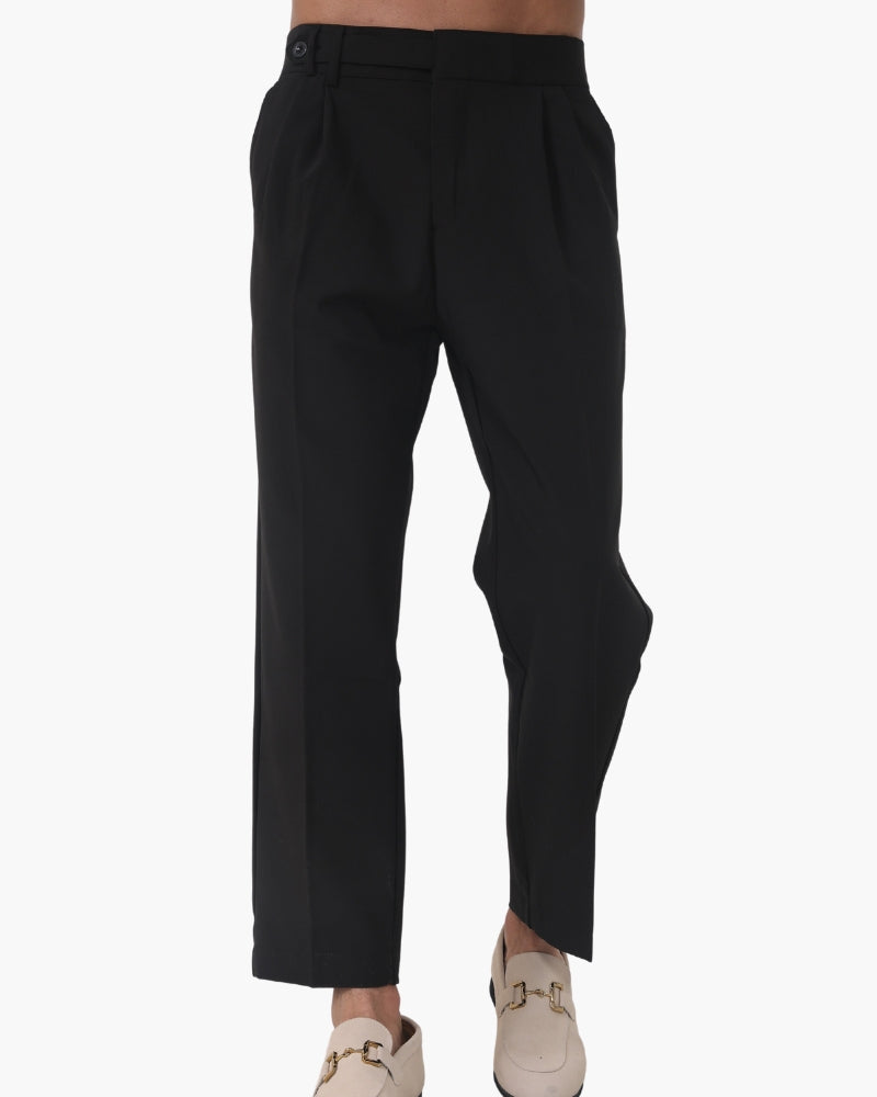 Men's High Waist Pleated Trousers with Tapered Leg