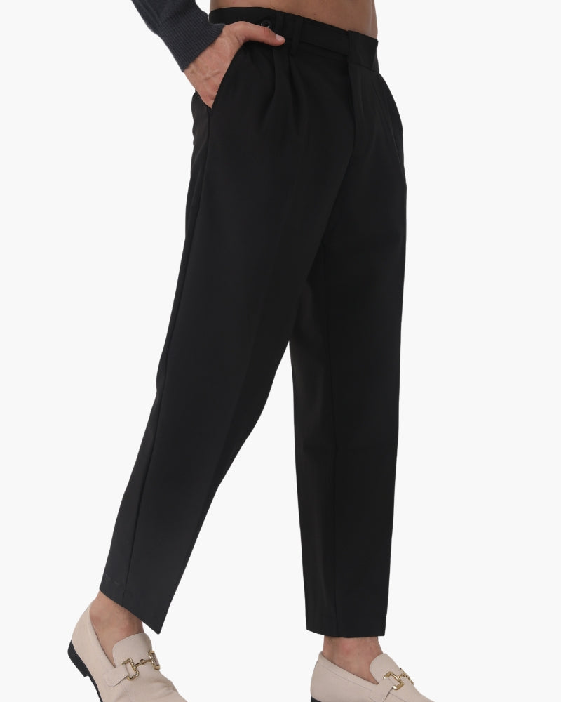 Men's High Waist Pleated Trousers with Tapered Leg