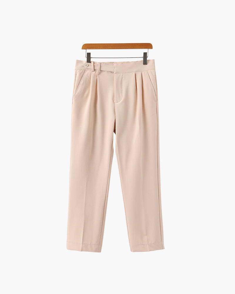 Men's High Waist Pleated Trousers with Tapered Leg - Beige