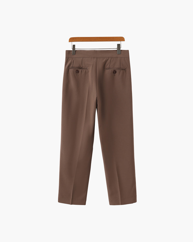 Men's High Waist Pleated Trousers with Tapered Leg