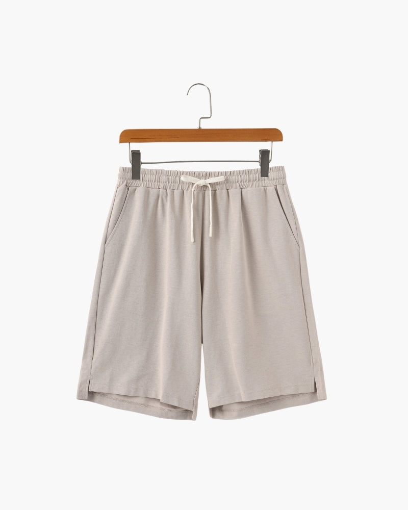 Men's Lightweight Court Shorts with Elastic Waist and Side Pockets - Beige