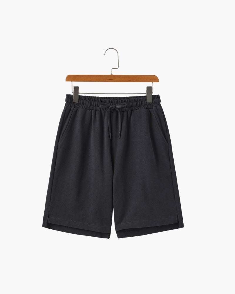 Men's Lightweight Court Shorts with Elastic Waist and Side Pockets - Black