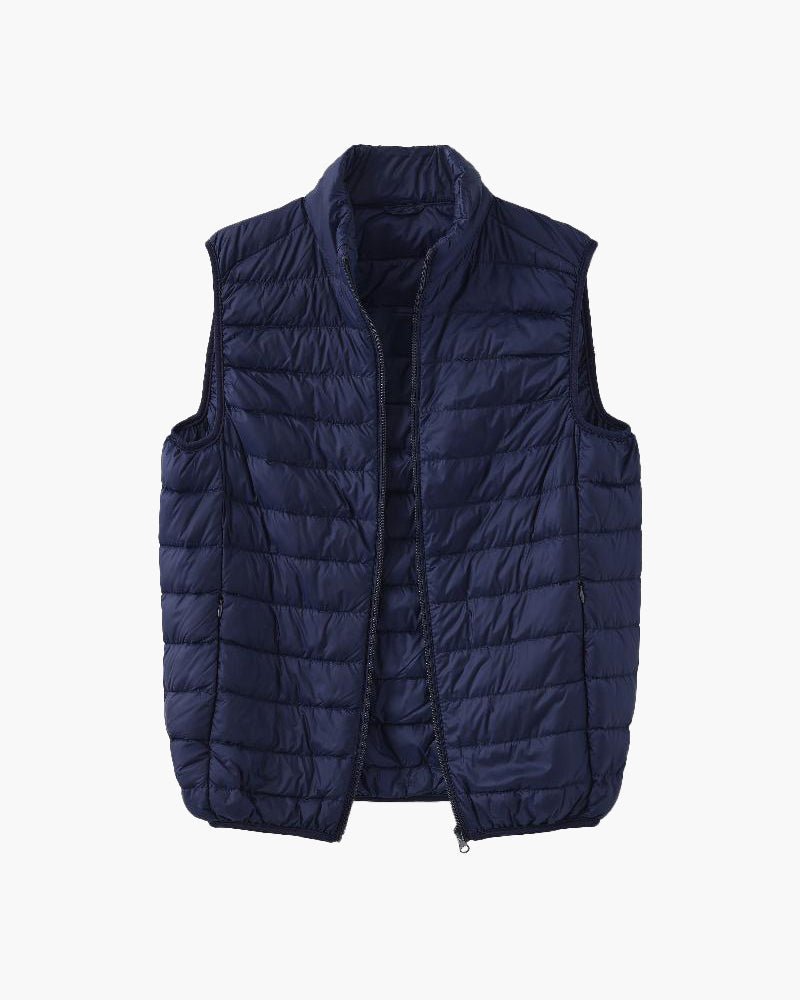 Men's Lightweight Quilted Puffer Vest with Stand Collar - Navy