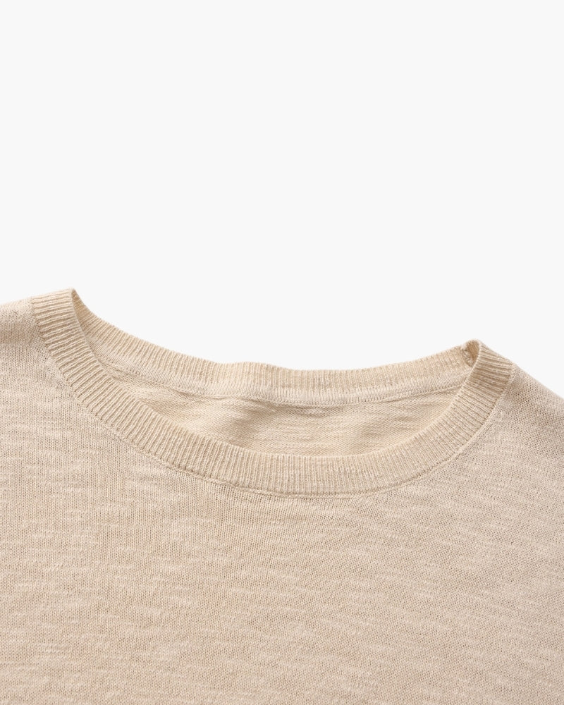 Men's Linen Cotton Long Sleeve Crew Neck Top with Relaxed Fit