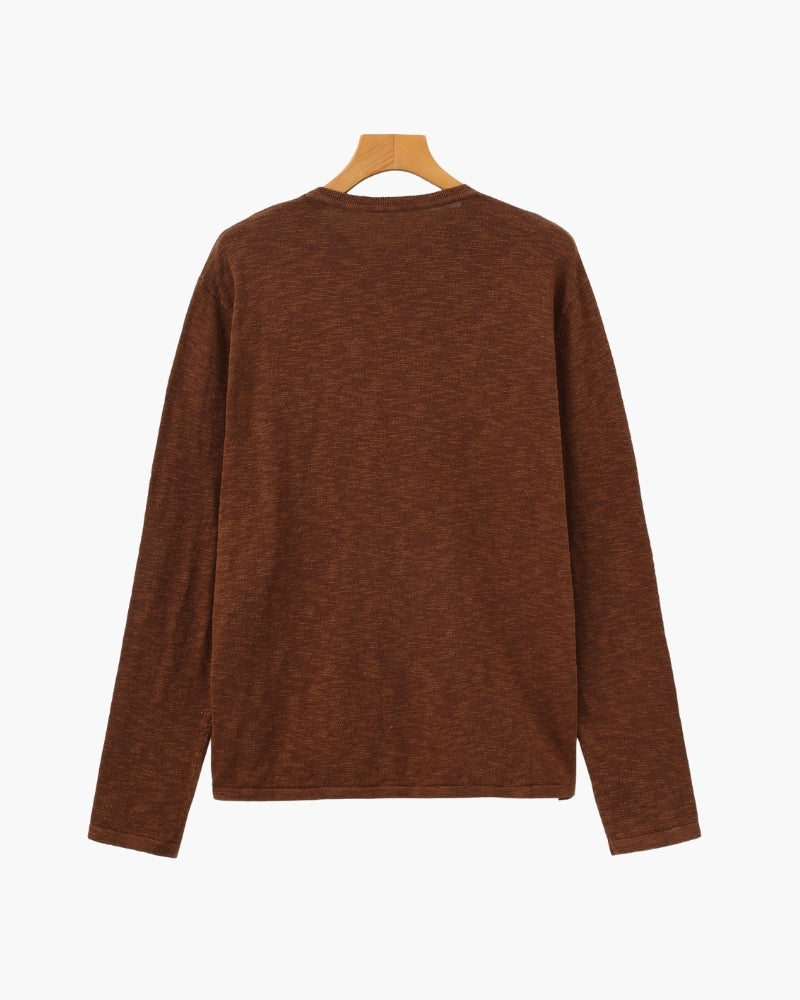 Men's Linen Cotton Long Sleeve Crew Neck Top with Relaxed Fit