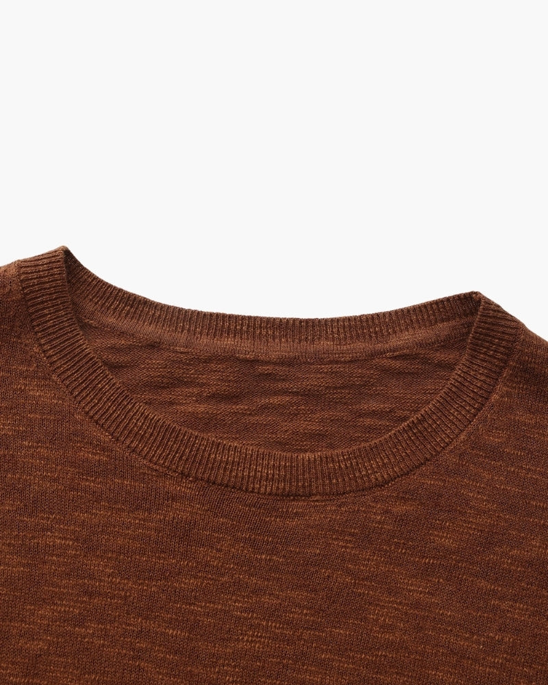 Men's Linen Cotton Long Sleeve Crew Neck Top with Relaxed Fit