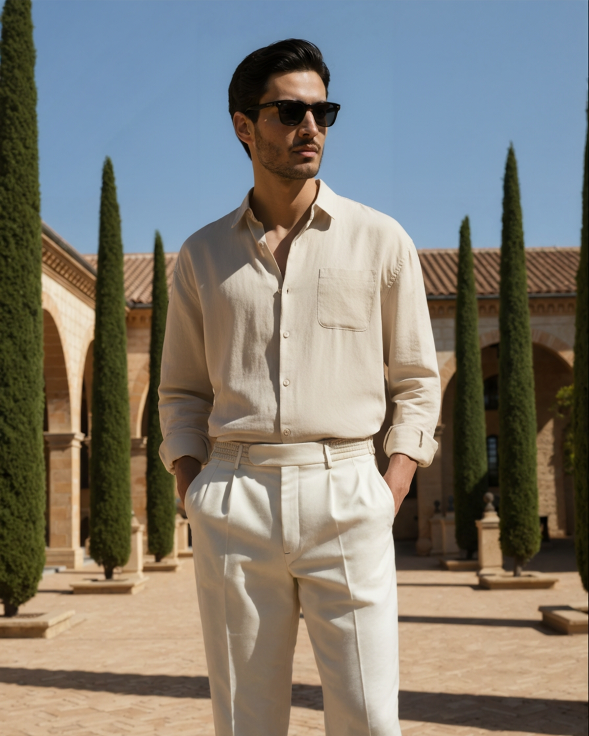 Men's Linen Long Sleeve Shirt with Chest Pocket